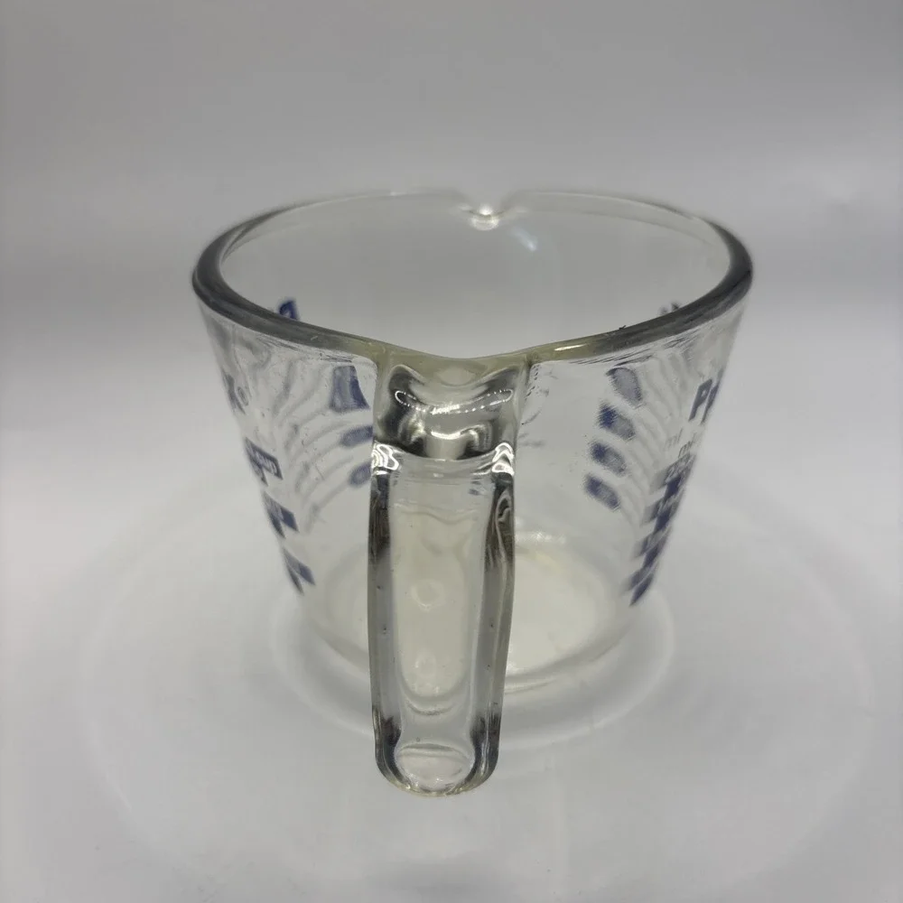 Vintage PYREX 1 cup glass measuring cup blue lettering retro kitchen all caps